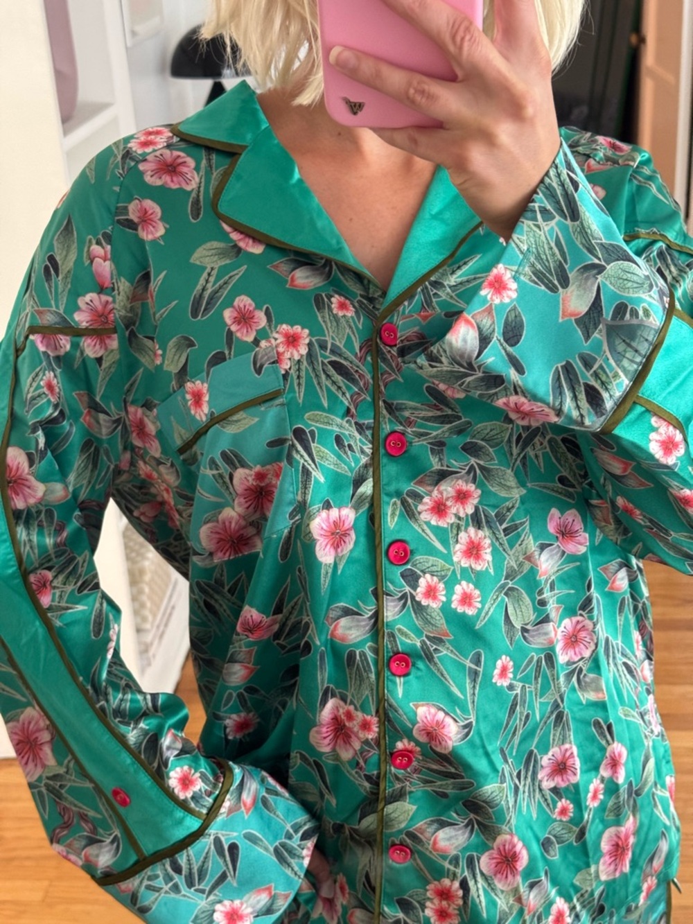 We are HAH x free people green satin silky pajama printed floral set - Picture 7 of 10
